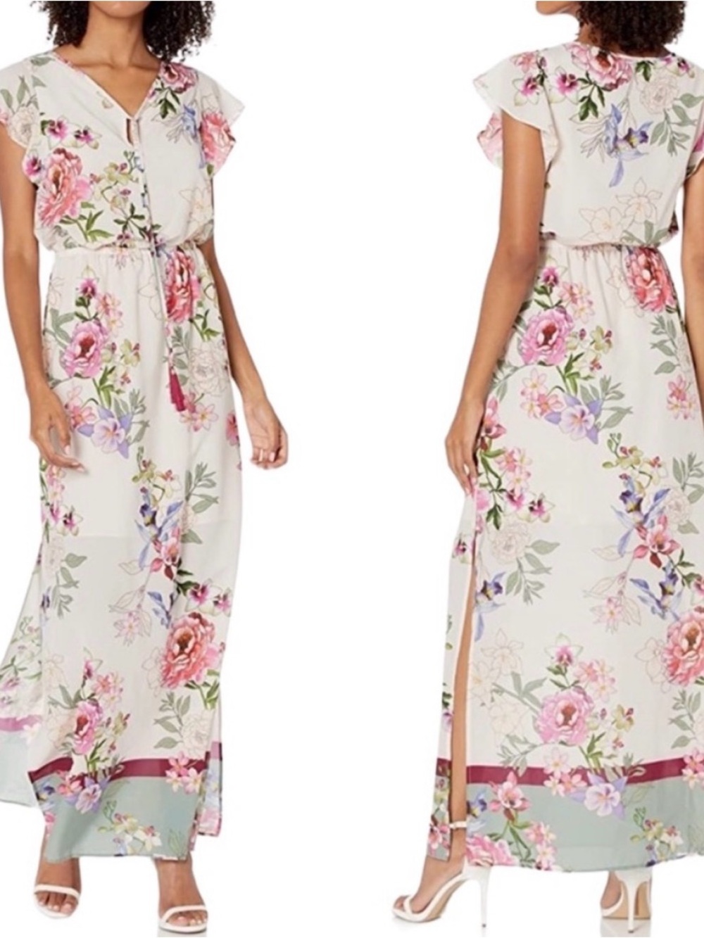 Adrianna Papell Cream Maxi Dress with Pink & Purple Floral Print size 8 NWT - Picture 9 of 9